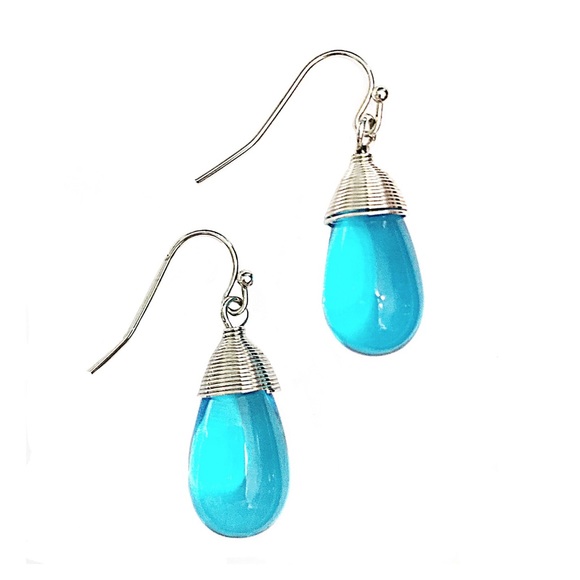 Jewelry - Silver Tone Blue Glass Water-Droplet Earrings NWT